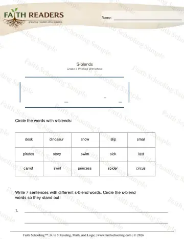 3rd Grade phonics worksheet — Blends & Digraphs. Consonant Blends (Practice Set 6)