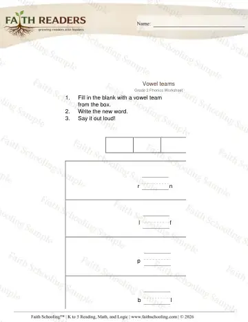2nd Grade phonics worksheet — Vowel Teams (Practice Set 2)