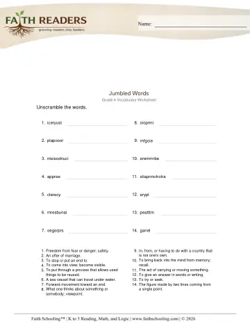 Grade 4 Phonics, Decoding & Spelling Patterns: Word Building & Unscramble — worksheet preview