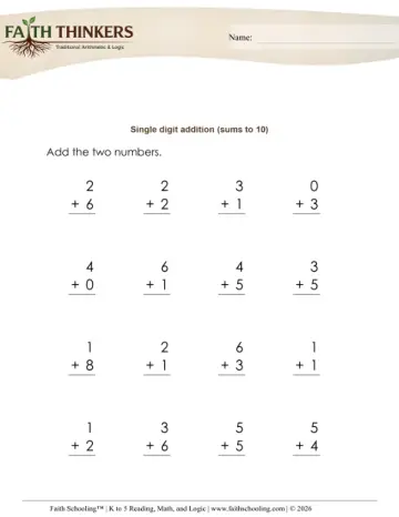 Addition of Two One-Digit Numbers (Practice Set 9)
