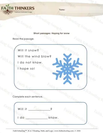 Kindergarten reading comprehension worksheet — Short Passages (Practice Set 2)