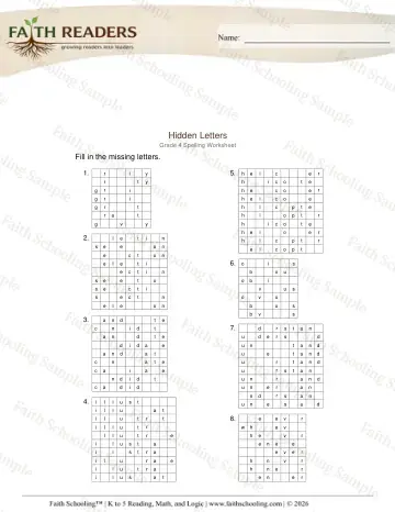4th Grade phonics worksheet — Hidden Letters (Practice Set 2) (Practice 2)