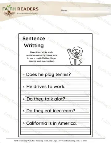 Kindergarten grammar & writing worksheet — Sentence Writing Practice (Practice Set 7)
