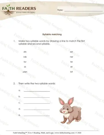 3rd Grade phonics worksheet — Syllables Matching Gur (Practice Set 2)