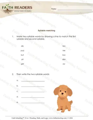 3rd Grade phonics worksheet — Syllables Matching (Practice Set 4)