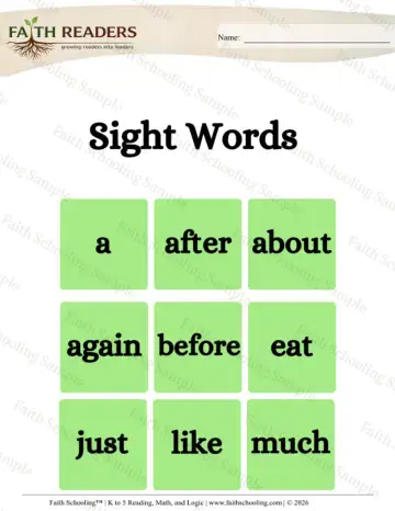 Kindergarten phonics worksheet — Sight Word Flashcards (Practice Set 4)