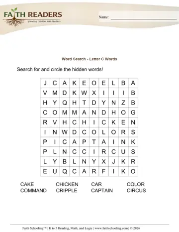 Kindergarten Vocabulary, Morphology & Word Study: Word Search — worksheet preview