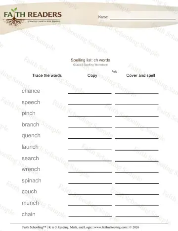 3rd Grade phonics worksheet — Spelling List Ch Words