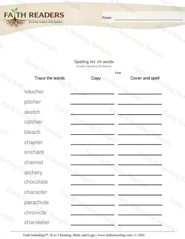 4th Grade phonics worksheet — Spelling List Ch Words