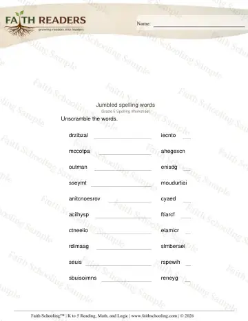 5th Grade phonics worksheet — Word Building & Unscramble. Jumbled Words (Practice Set 4)