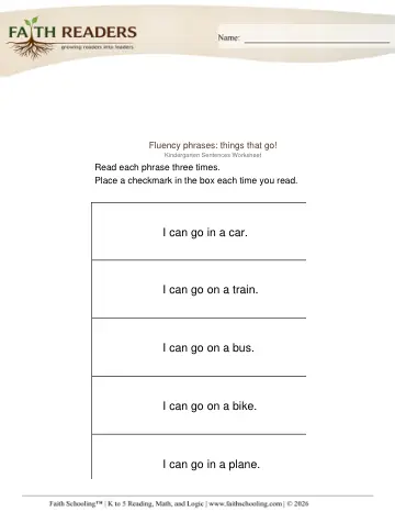 Kindergarten Reading Comprehension & Fluency: Fluency Phrases — worksheet preview