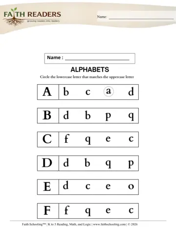 Kindergarten Phonics, Decoding & Spelling Patterns: Uppercase & Lowercase Matching — worksheet preview