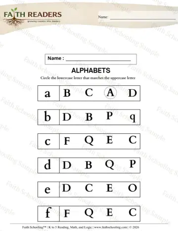 Kindergarten phonics worksheet — Match Upper to Lowercase Circle (Practice Set 2)