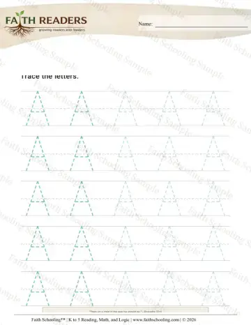 Kindergarten phonics worksheet — Tracing Uppercase Letters a