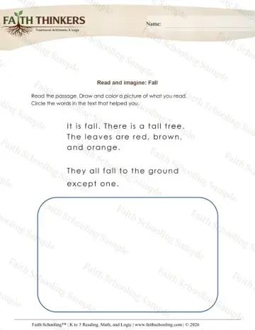 Kindergarten reading comprehension worksheet — Read and Imagine (Practice Set 2)