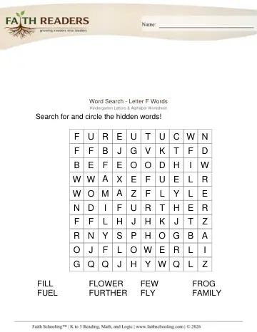 Word Search Letter F