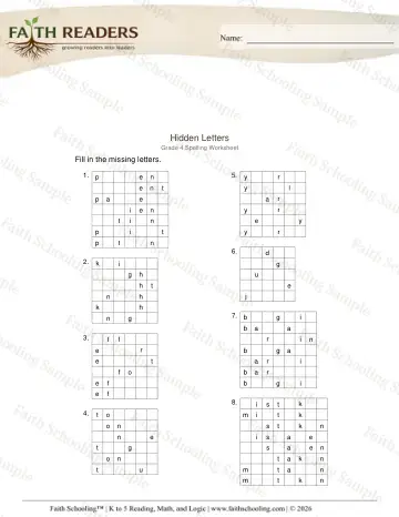 4th Grade phonics worksheet — Hidden Letters (Practice Set 3) (Practice 2)