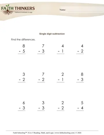 Kindergarten Math: Subtraction Strategy Paths — worksheet preview