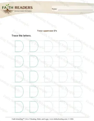 Kindergarten phonics worksheet — Tracing Uppercase Letters D (Practice Set 2)