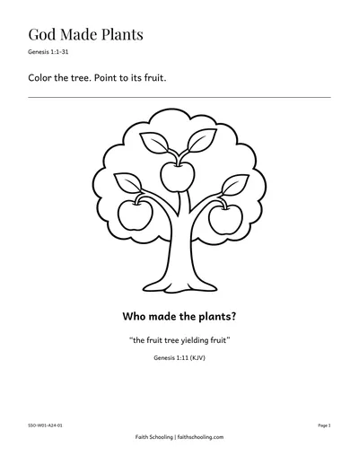 A printable page from the Sunday School lesson God Created the World