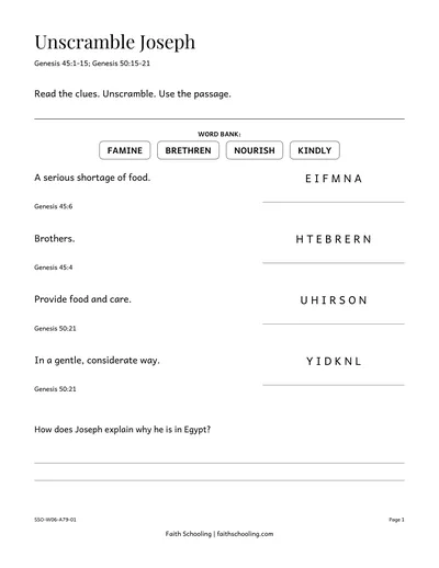 A printable page from the Sunday School lesson Joseph Forgives His Brothers