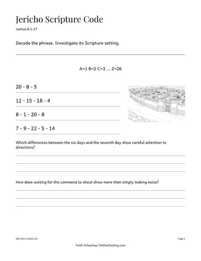 A printable page from the Sunday School lesson Jericho and Obedience