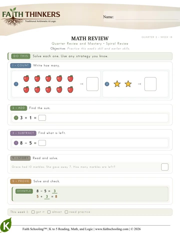Spiral worksheet sample