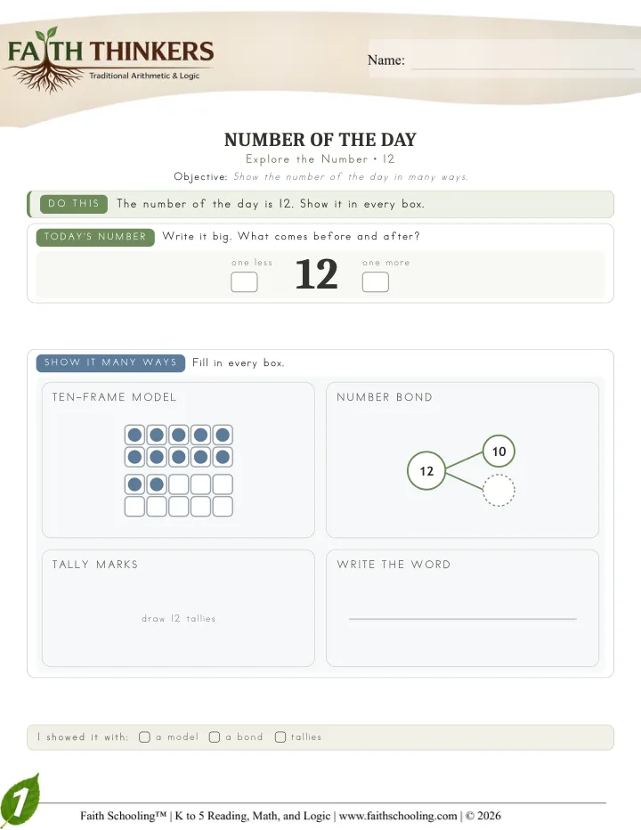 Numberday worksheet sample