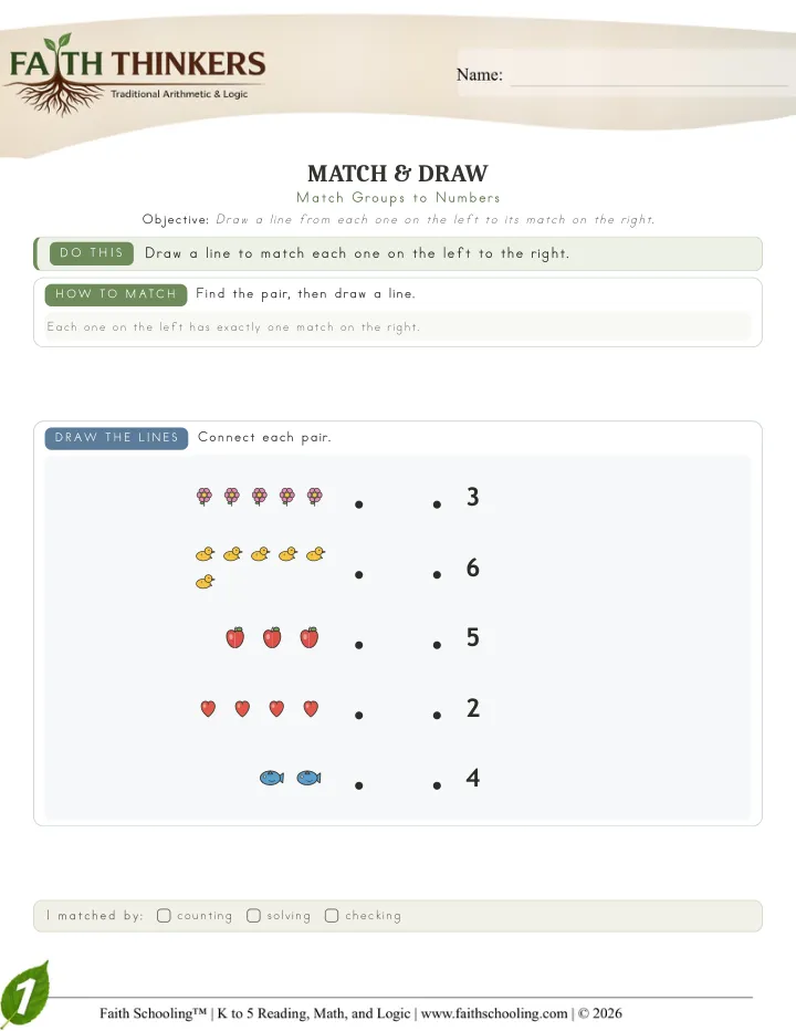 Matching worksheet sample