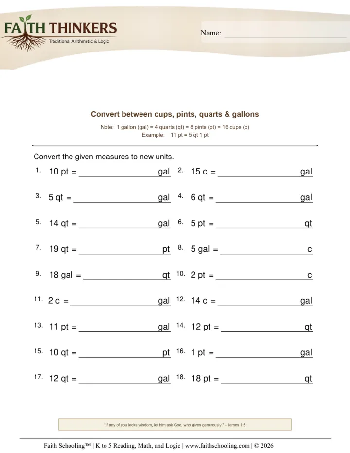 Converting Units worksheet sample