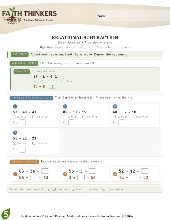 Error worksheet sample