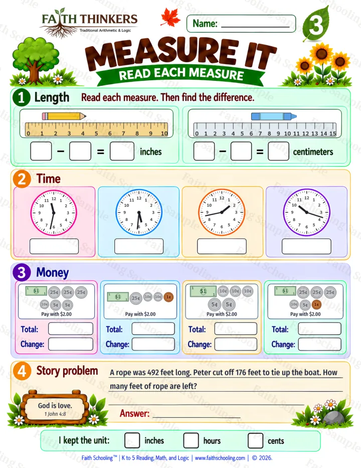 Grade 3 Measure It worksheet preview
