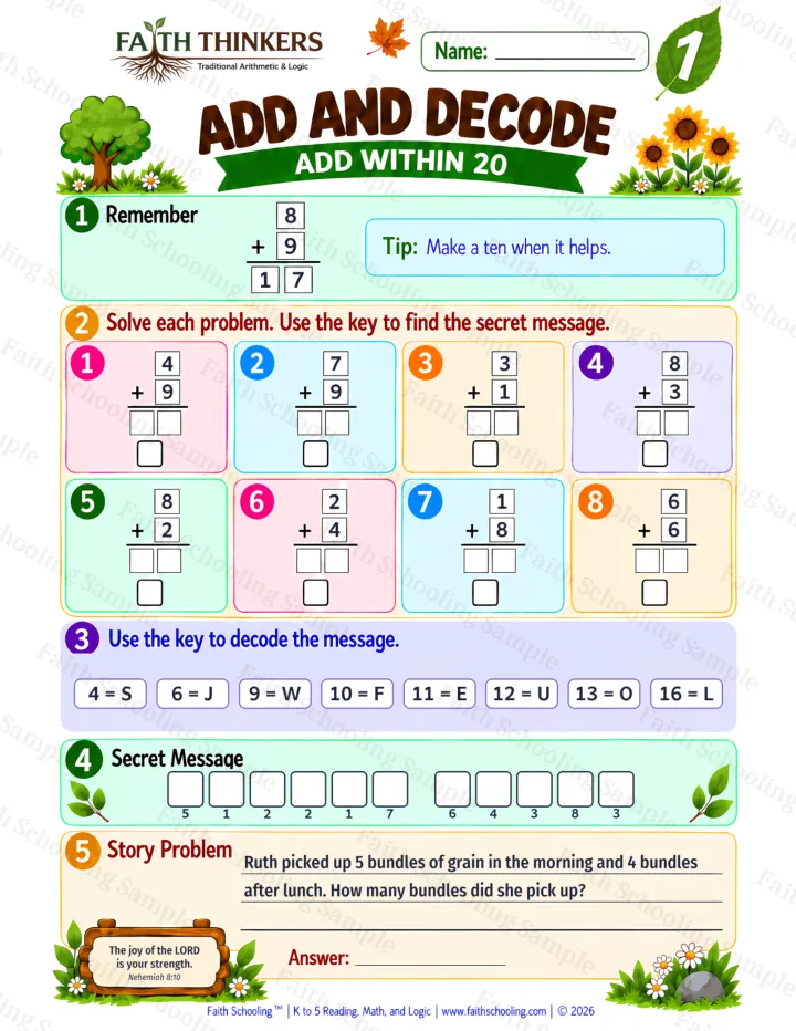 Grade 1 addition facts worksheet preview