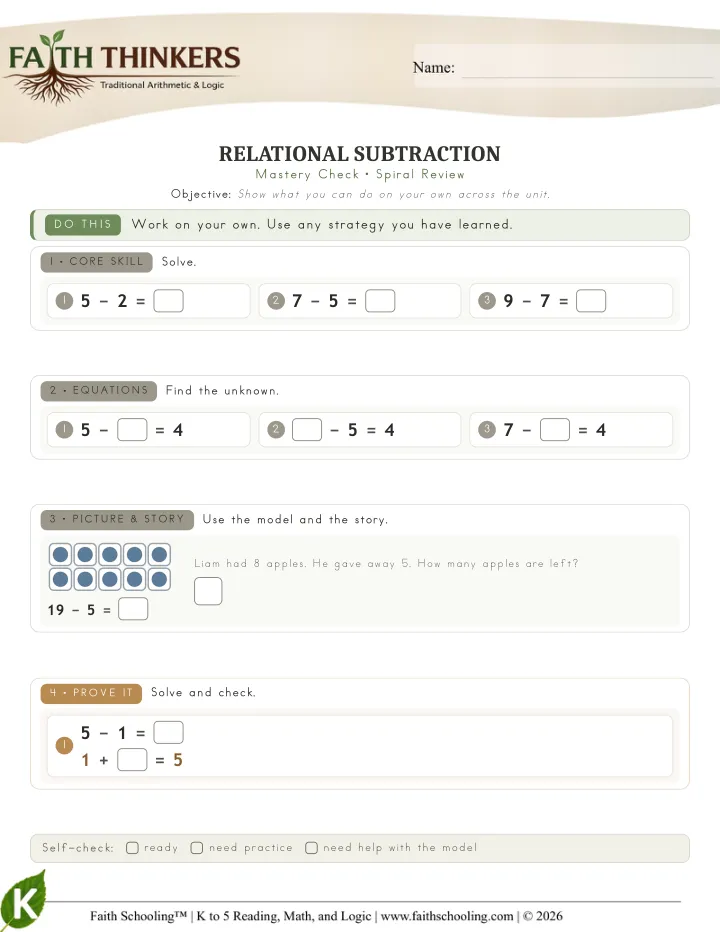 Mastery worksheet sample