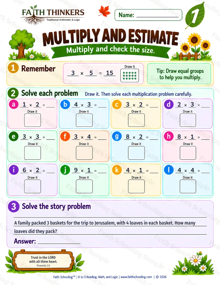 Grade 1 Multiply And Estimate worksheet preview