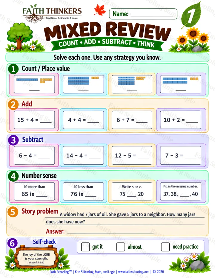 Grade 1 Mixed Review worksheet preview