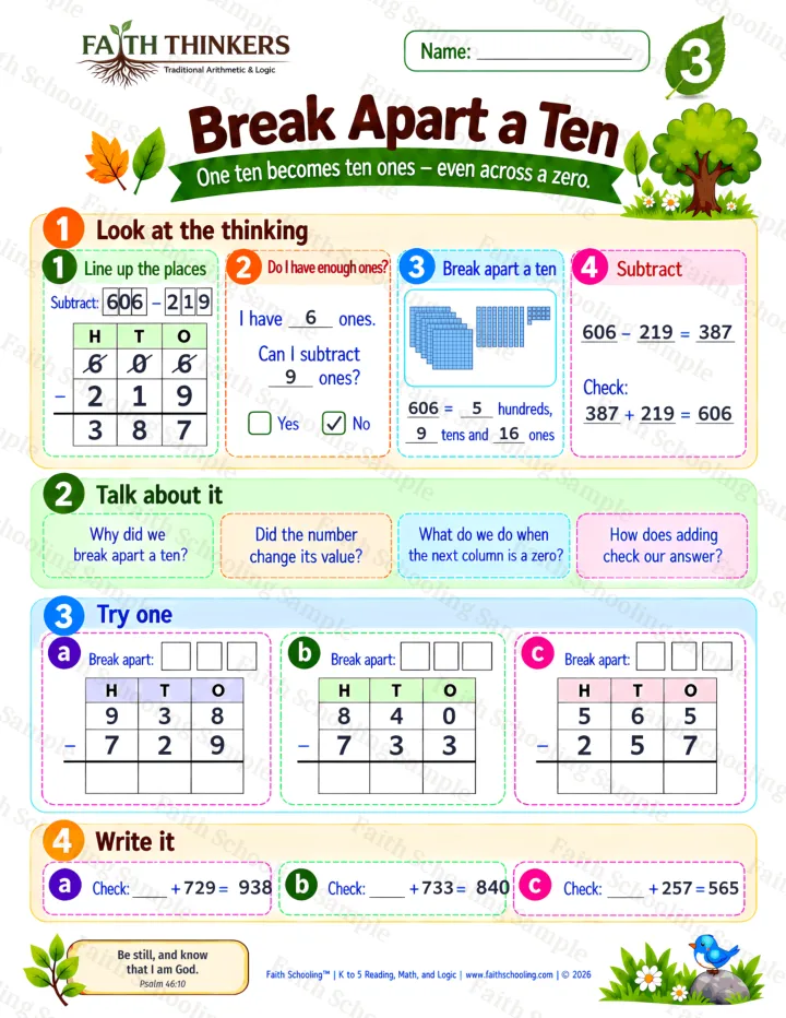 Grade 3 Break Apart A Ten worksheet preview