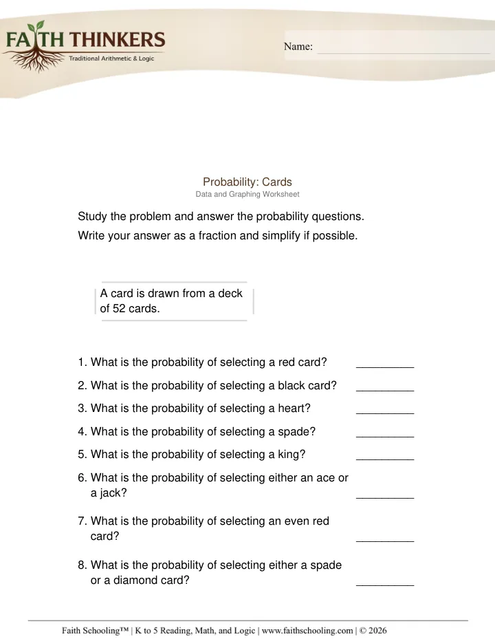 Probability worksheet sample