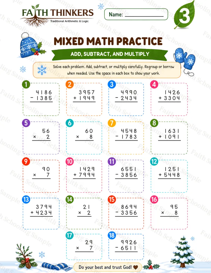 Grade 3 Winter Mixed worksheet preview