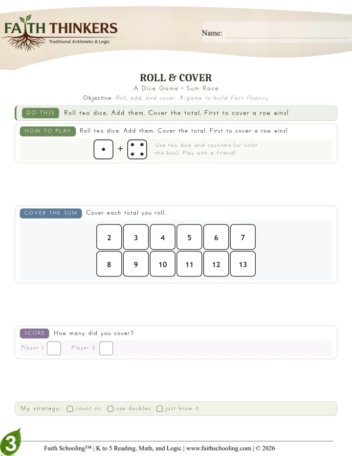 Rollcover worksheet sample