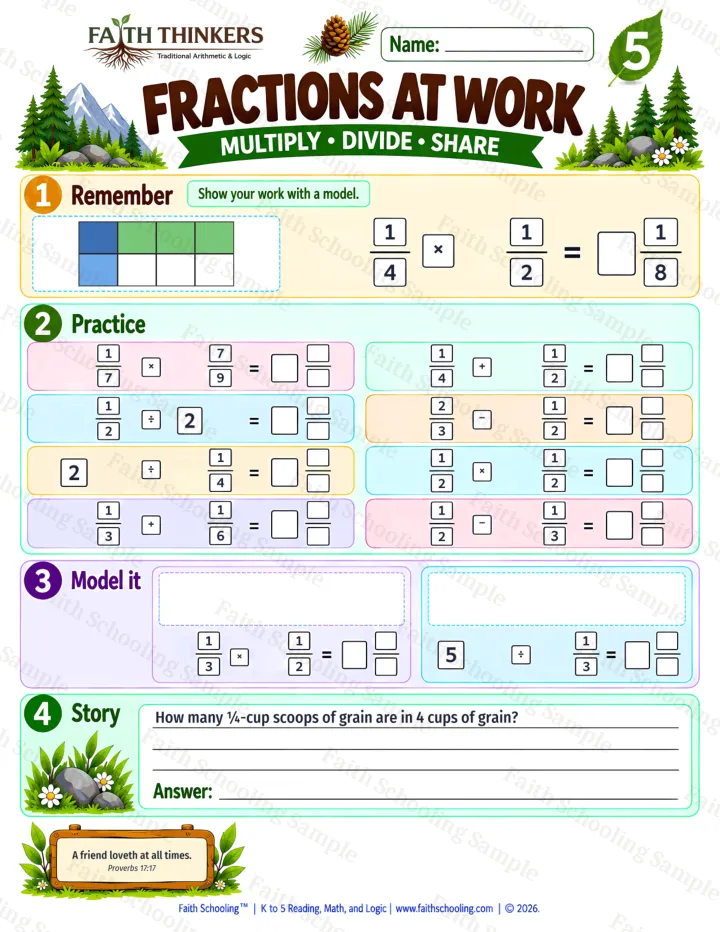 Grade 5 Fractions At Work worksheet preview