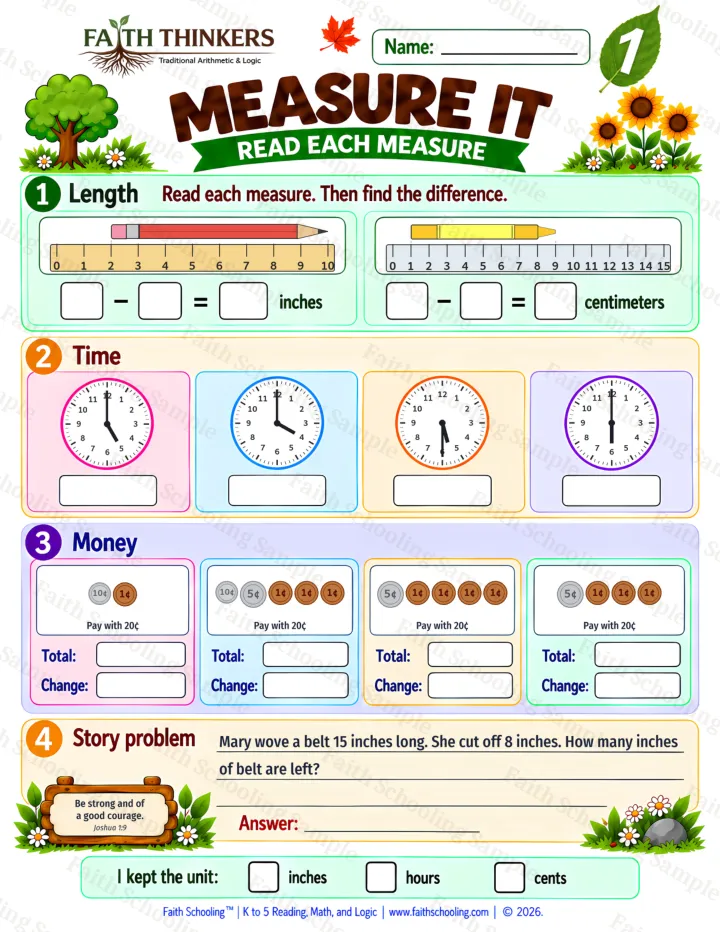 Grade 1 Measure It worksheet preview