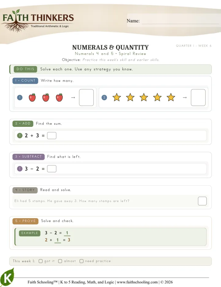 Spiral worksheet sample