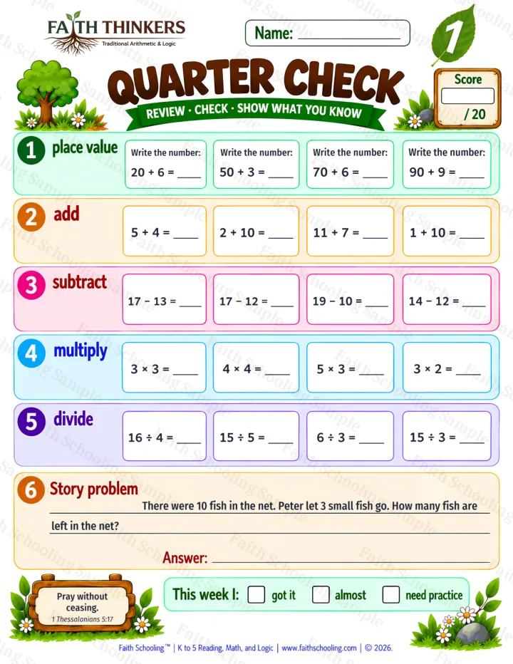 Grade 1 Quarter Check worksheet preview