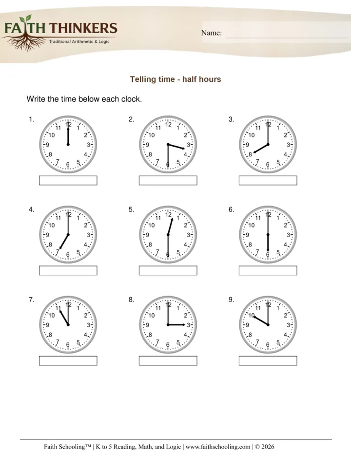 Telling Time worksheet sample