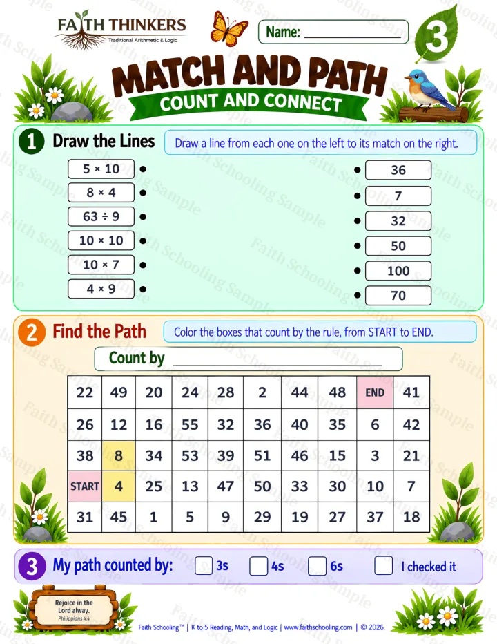 Grade 3 Match And Path worksheet preview