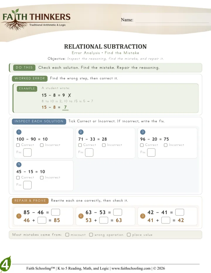 Error worksheet sample