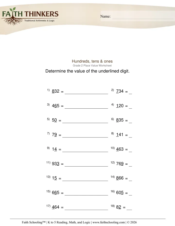 Place Value worksheet sample