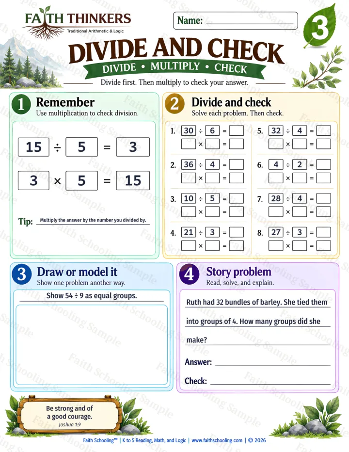 Grade 3 Divide And Check worksheet preview