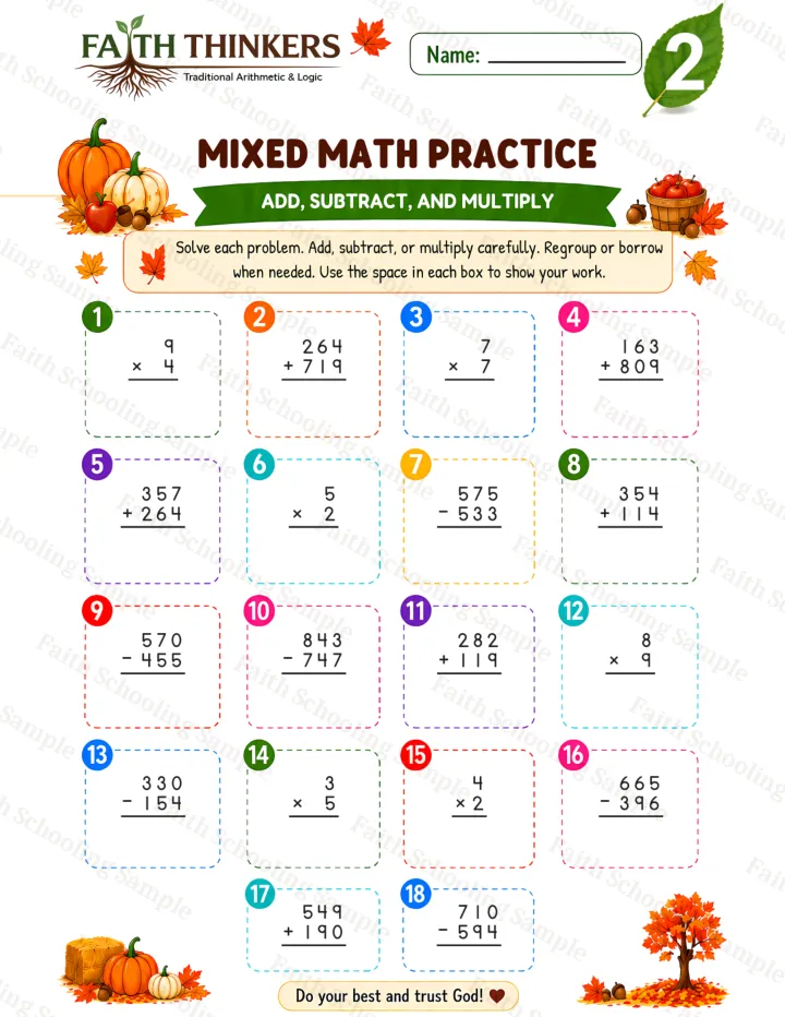 Grade 2 Fall Mixed worksheet preview